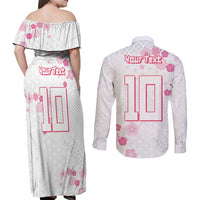 Custom Rugby Japan Couples Matching Off Shoulder Maxi Dress and Long Sleeve Button Shirt The Champion Brave Blossoms White Color - Wonder Print Shop