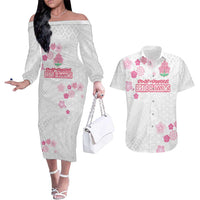 Custom Rugby Japan Couples Matching Off The Shoulder Long Sleeve Dress and Hawaiian Shirt The Champion Brave Blossoms White Color - Wonder Print Shop