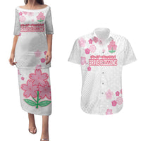 Custom Rugby Japan Couples Matching Puletasi and Hawaiian Shirt The Champion Brave Blossoms White Color - Wonder Print Shop