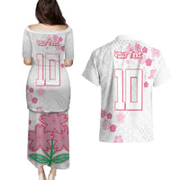 Custom Rugby Japan Couples Matching Puletasi and Hawaiian Shirt The Champion Brave Blossoms White Color - Wonder Print Shop