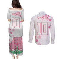 Custom Rugby Japan Couples Matching Puletasi and Long Sleeve Button Shirt The Champion Brave Blossoms White Color - Wonder Print Shop