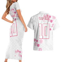 Custom Rugby Japan Couples Matching Short Sleeve Bodycon Dress and Hawaiian Shirt The Champion Brave Blossoms White Color - Wonder Print Shop
