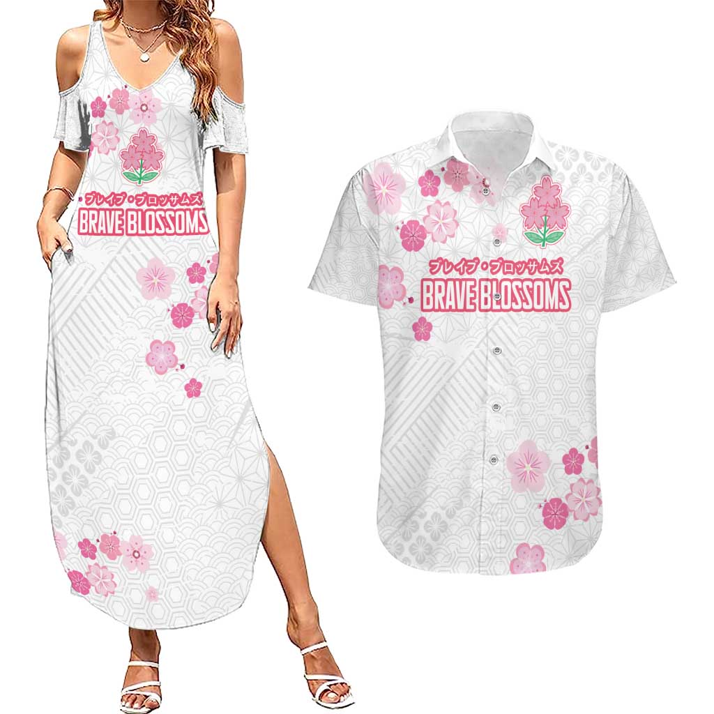 Custom Rugby Japan Couples Matching Summer Maxi Dress and Hawaiian Shirt The Champion Brave Blossoms White Color - Wonder Print Shop