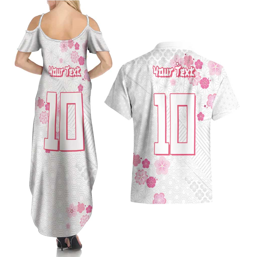 Custom Rugby Japan Couples Matching Summer Maxi Dress and Hawaiian Shirt The Champion Brave Blossoms White Color - Wonder Print Shop