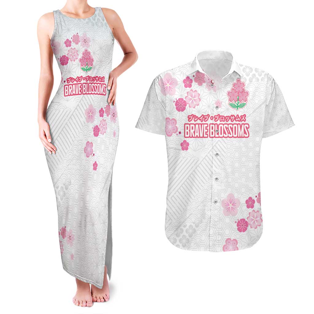 Custom Rugby Japan Couples Matching Tank Maxi Dress and Hawaiian Shirt The Champion Brave Blossoms White Color - Wonder Print Shop