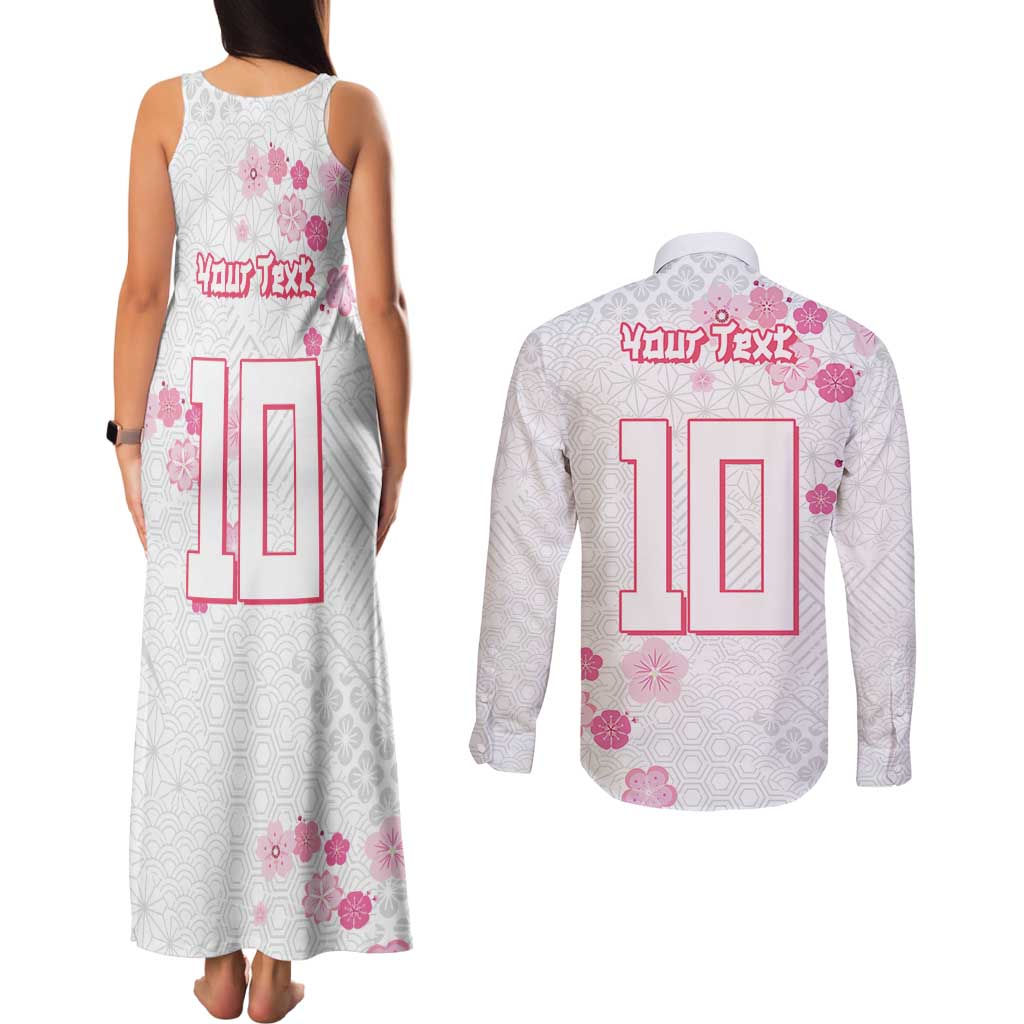 Custom Rugby Japan Couples Matching Tank Maxi Dress and Long Sleeve Button Shirt The Champion Brave Blossoms White Color - Wonder Print Shop