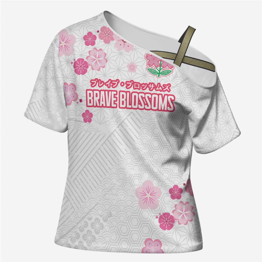 Custom Rugby Japan Cross Shoulder Shirt The Champion Brave Blossoms White Color - Wonder Print Shop