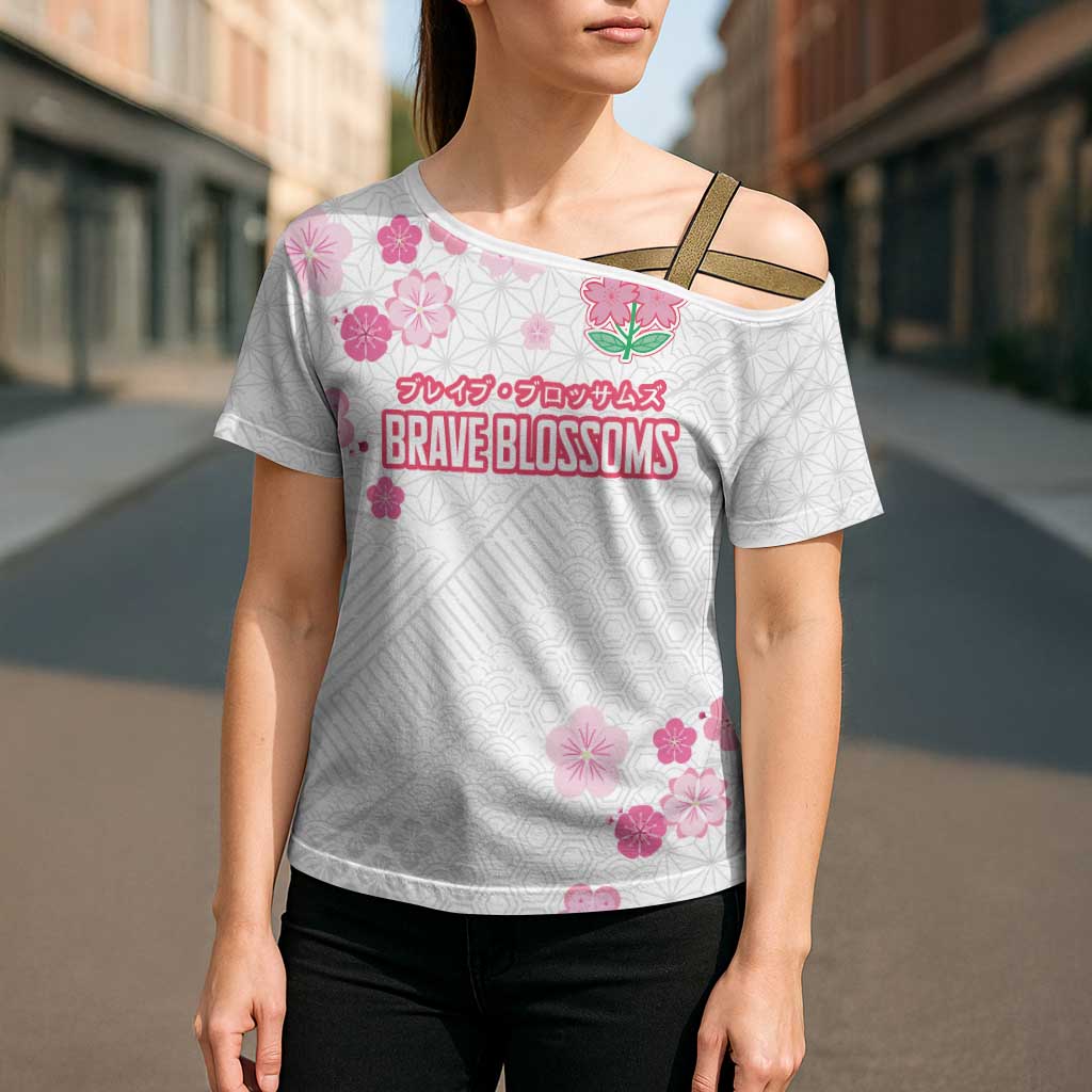 Custom Rugby Japan Cross Shoulder Shirt The Champion Brave Blossoms White Color - Wonder Print Shop