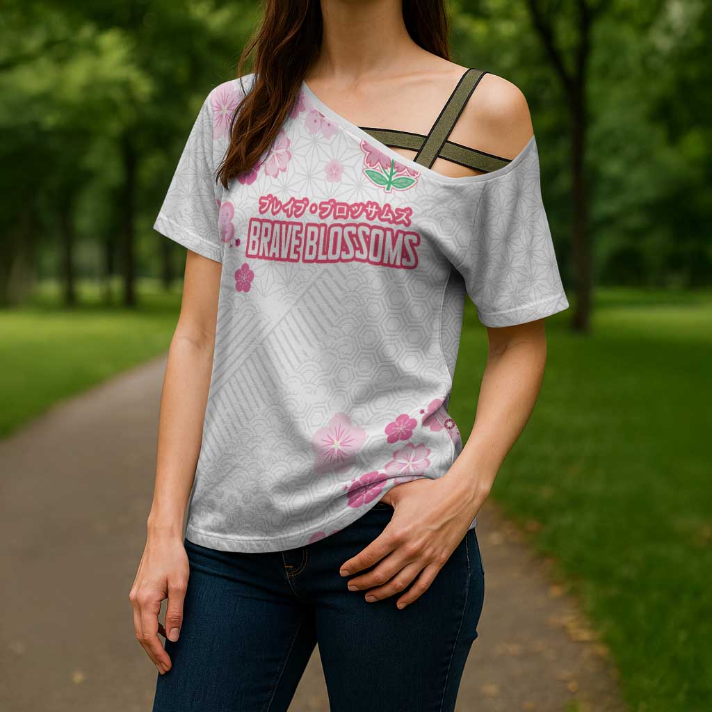 Custom Rugby Japan Cross Shoulder Shirt The Champion Brave Blossoms White Color - Wonder Print Shop