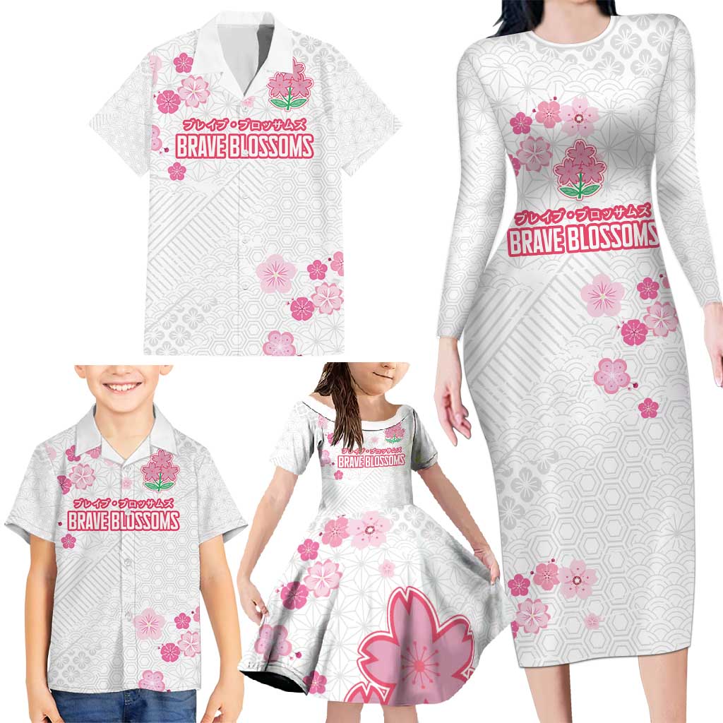 Custom Rugby Japan Family Matching Long Sleeve Bodycon Dress and Hawaiian Shirt The Champion Brave Blossoms White Color - Wonder Print Shop