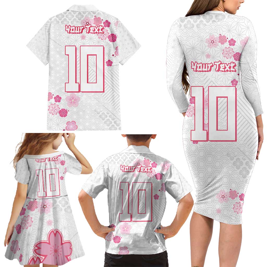 Custom Rugby Japan Family Matching Long Sleeve Bodycon Dress and Hawaiian Shirt The Champion Brave Blossoms White Color - Wonder Print Shop