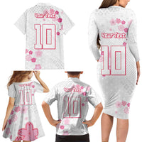Custom Rugby Japan Family Matching Long Sleeve Bodycon Dress and Hawaiian Shirt The Champion Brave Blossoms White Color - Wonder Print Shop