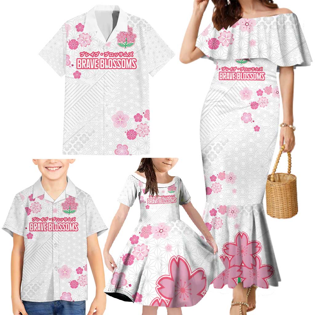 Custom Rugby Japan Family Matching Mermaid Dress and Hawaiian Shirt The Champion Brave Blossoms White Color - Wonder Print Shop