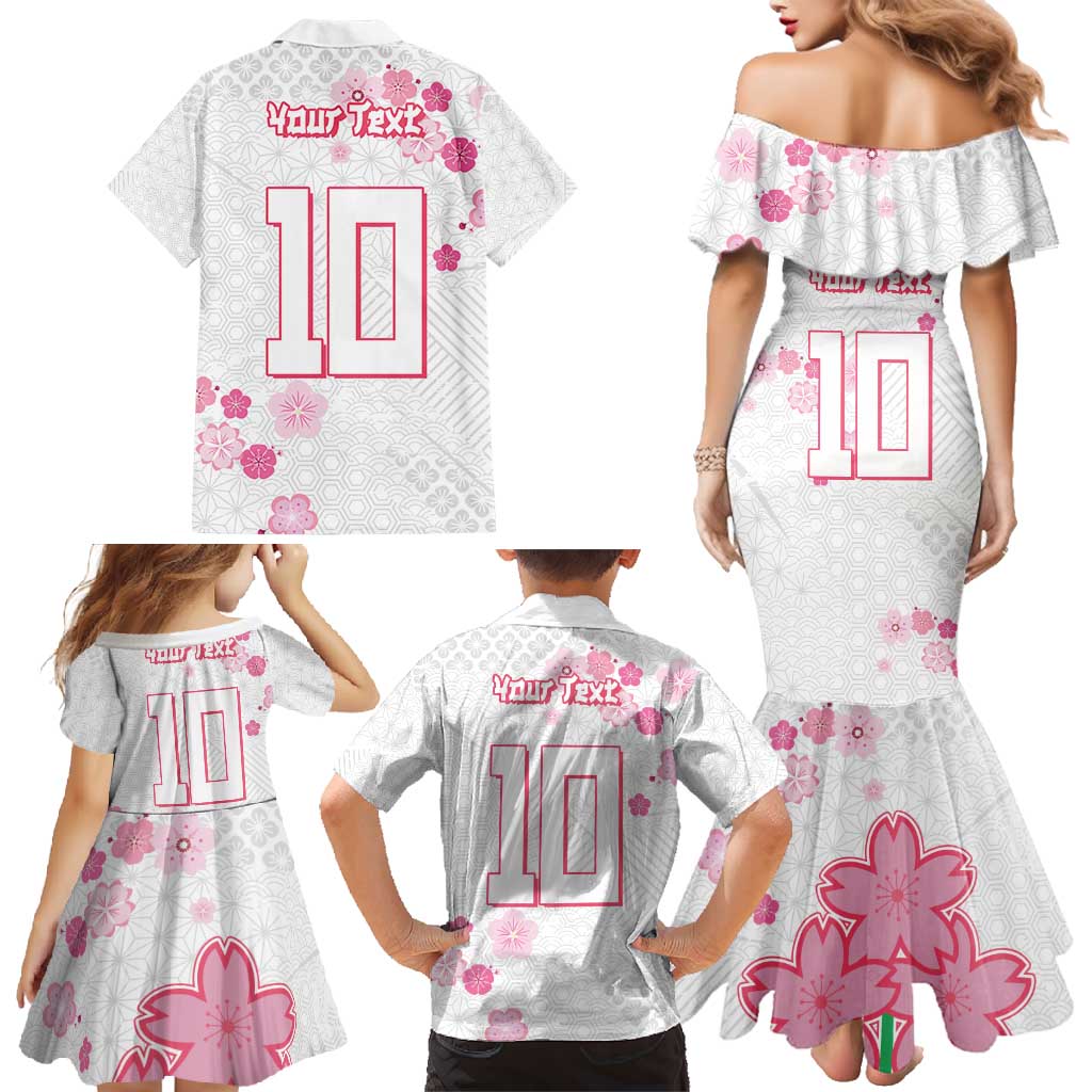 Custom Rugby Japan Family Matching Mermaid Dress and Hawaiian Shirt The Champion Brave Blossoms White Color - Wonder Print Shop