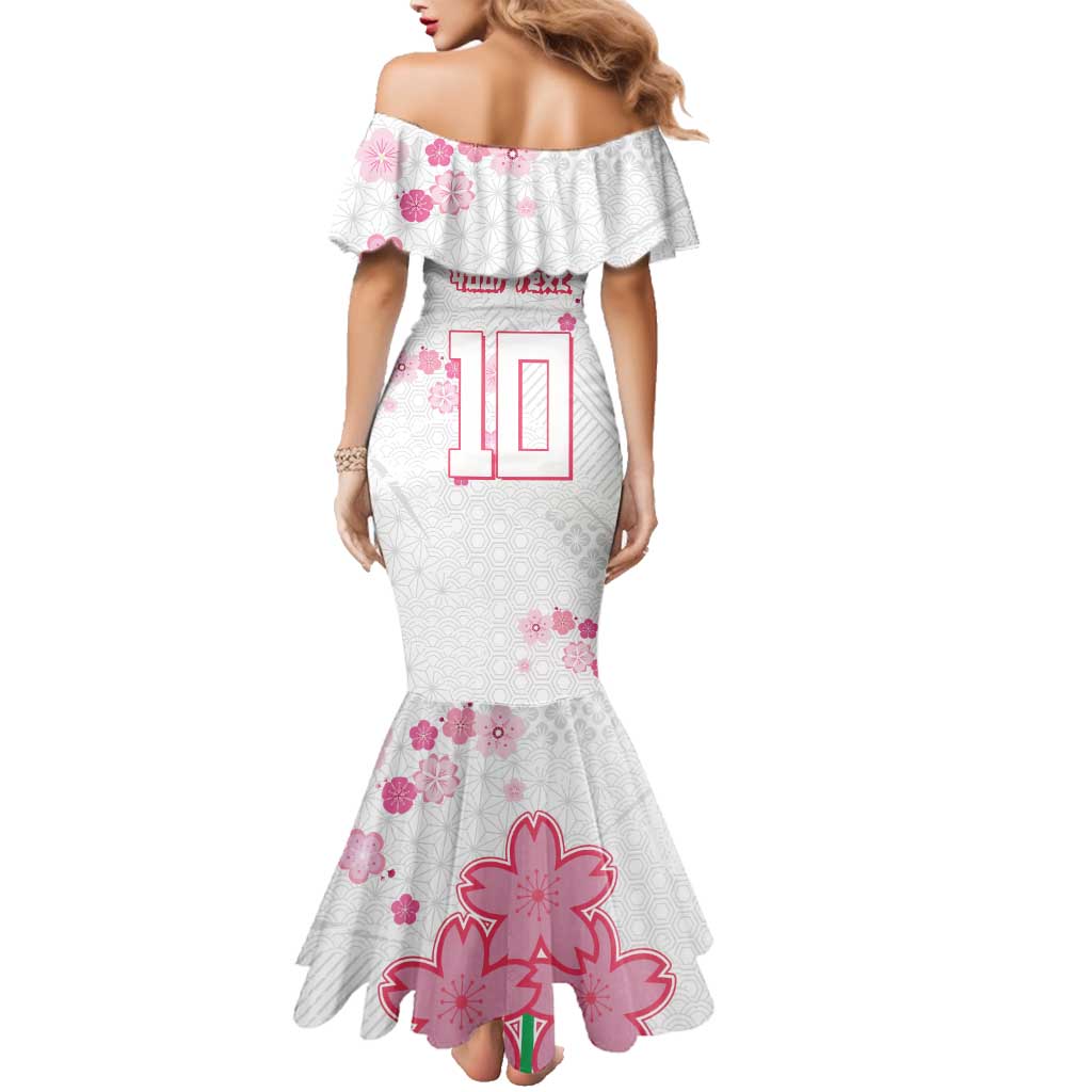 Custom Rugby Japan Family Matching Mermaid Dress and Hawaiian Shirt The Champion Brave Blossoms White Color - Wonder Print Shop