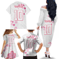 Custom Rugby Japan Family Matching Off The Shoulder Long Sleeve Dress and Hawaiian Shirt The Champion Brave Blossoms White Color - Wonder Print Shop
