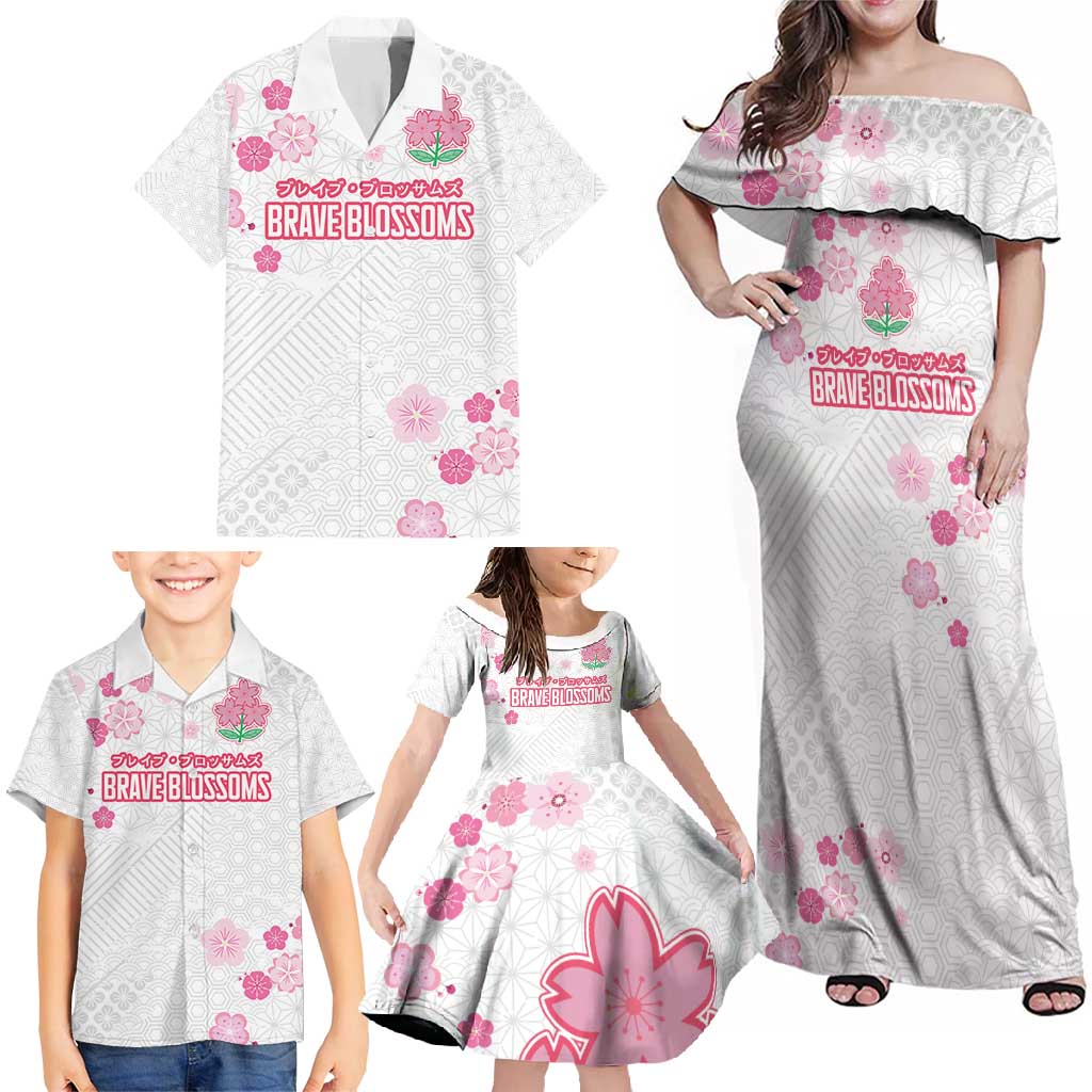 Custom Rugby Japan Family Matching Off Shoulder Maxi Dress and Hawaiian Shirt The Champion Brave Blossoms White Color - Wonder Print Shop