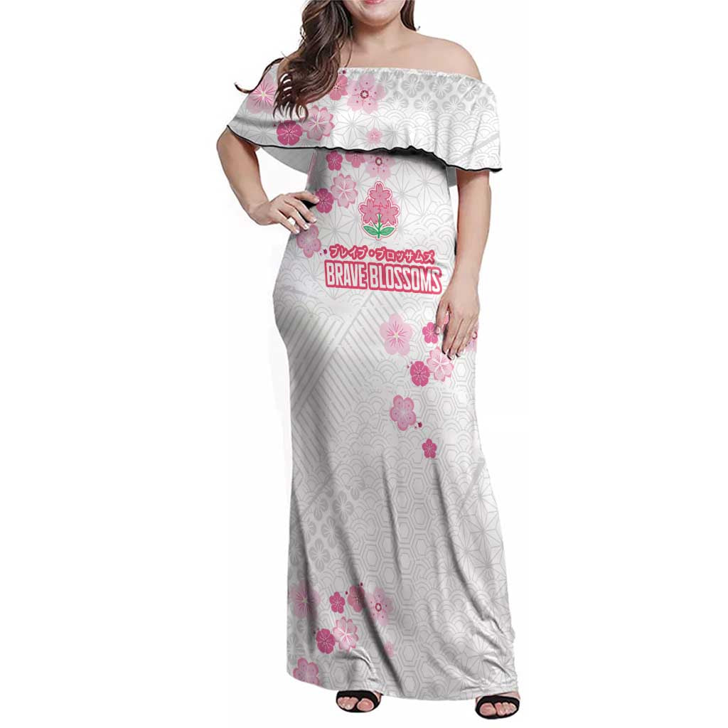 Custom Rugby Japan Family Matching Off Shoulder Maxi Dress and Hawaiian Shirt The Champion Brave Blossoms White Color - Wonder Print Shop