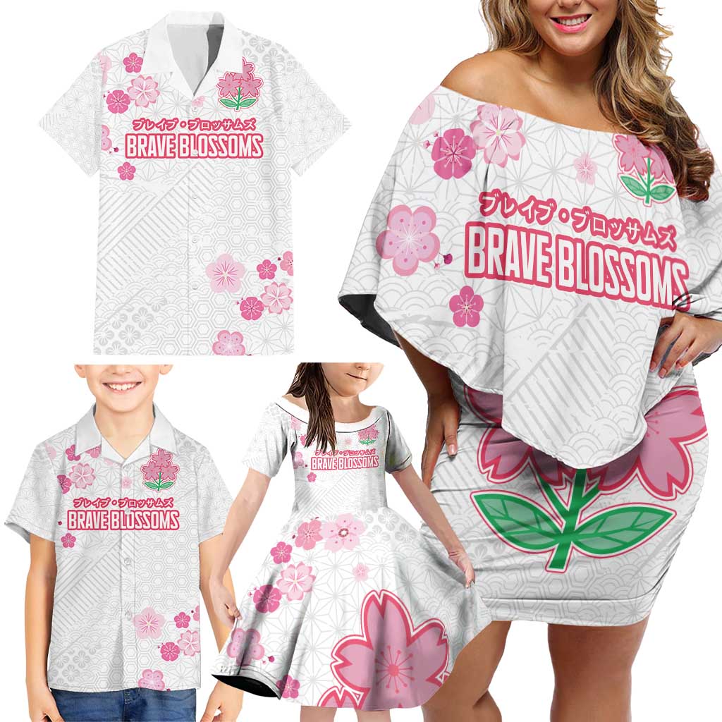 Custom Rugby Japan Family Matching Off Shoulder Short Dress and Hawaiian Shirt The Champion Brave Blossoms White Color - Wonder Print Shop