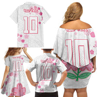 Custom Rugby Japan Family Matching Off Shoulder Short Dress and Hawaiian Shirt The Champion Brave Blossoms White Color - Wonder Print Shop