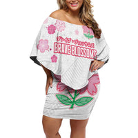 Custom Rugby Japan Family Matching Off Shoulder Short Dress and Hawaiian Shirt The Champion Brave Blossoms White Color - Wonder Print Shop