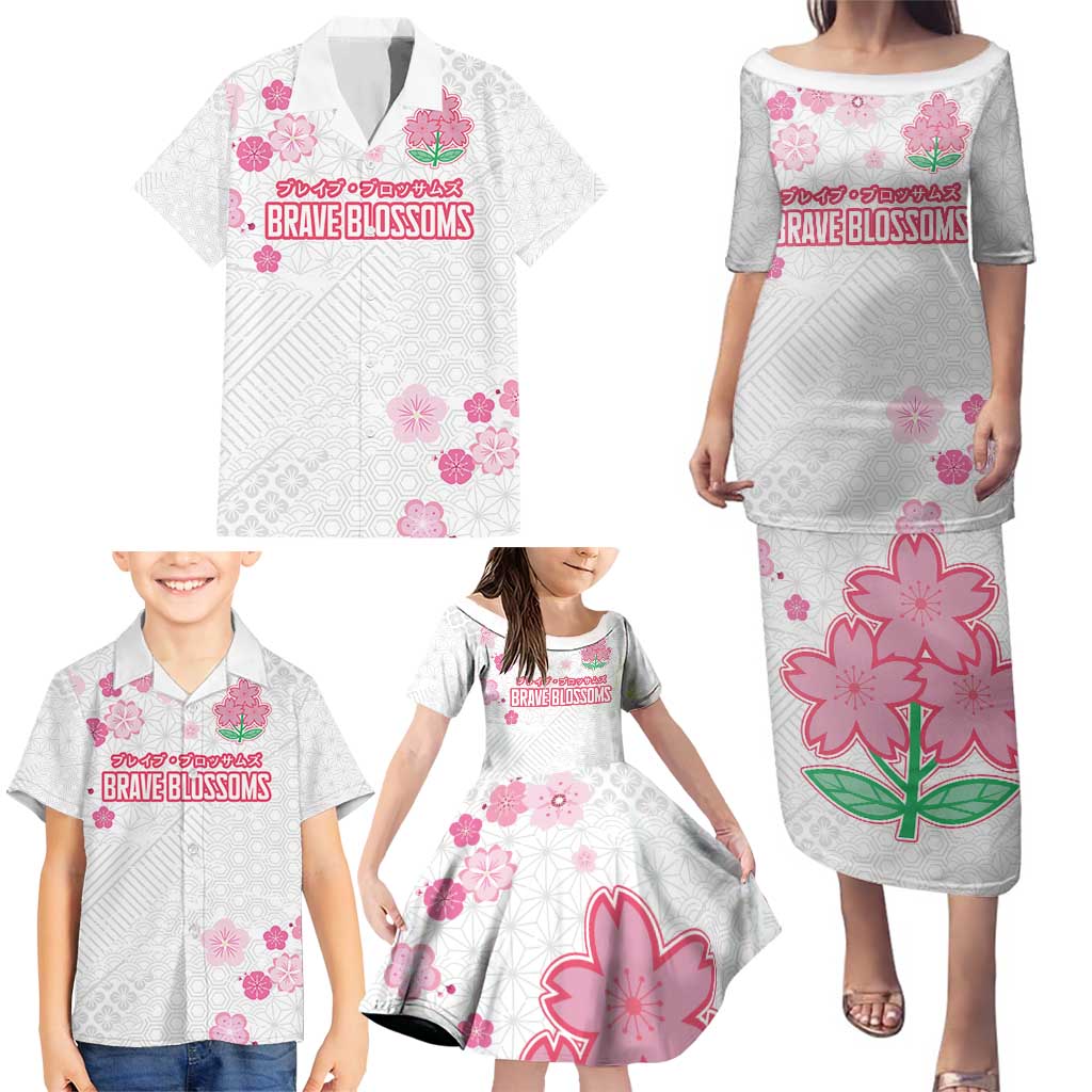 Custom Rugby Japan Family Matching Puletasi and Hawaiian Shirt The Champion Brave Blossoms White Color - Wonder Print Shop