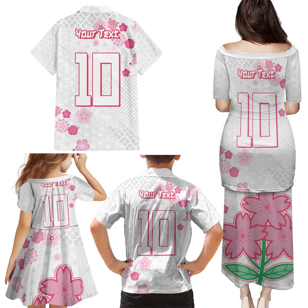 Custom Rugby Japan Family Matching Puletasi and Hawaiian Shirt The Champion Brave Blossoms White Color - Wonder Print Shop