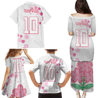Custom Rugby Japan Family Matching Puletasi and Hawaiian Shirt The Champion Brave Blossoms White Color - Wonder Print Shop