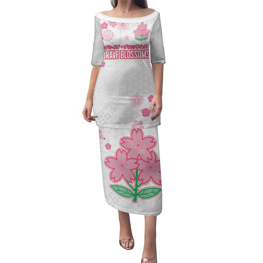 Custom Rugby Japan Family Matching Puletasi and Hawaiian Shirt The Champion Brave Blossoms White Color - Wonder Print Shop