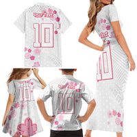 Custom Rugby Japan Family Matching Short Sleeve Bodycon Dress and Hawaiian Shirt The Champion Brave Blossoms White Color - Wonder Print Shop