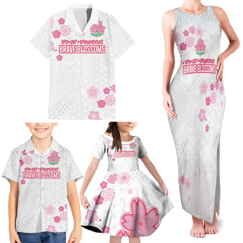 Custom Rugby Japan Family Matching Tank Maxi Dress and Hawaiian Shirt The Champion Brave Blossoms White Color - Wonder Print Shop