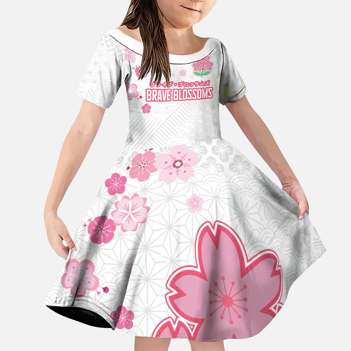 Custom Rugby Japan Kid Short Sleeve Dress The Champion Brave Blossoms White Color - Wonder Print Shop