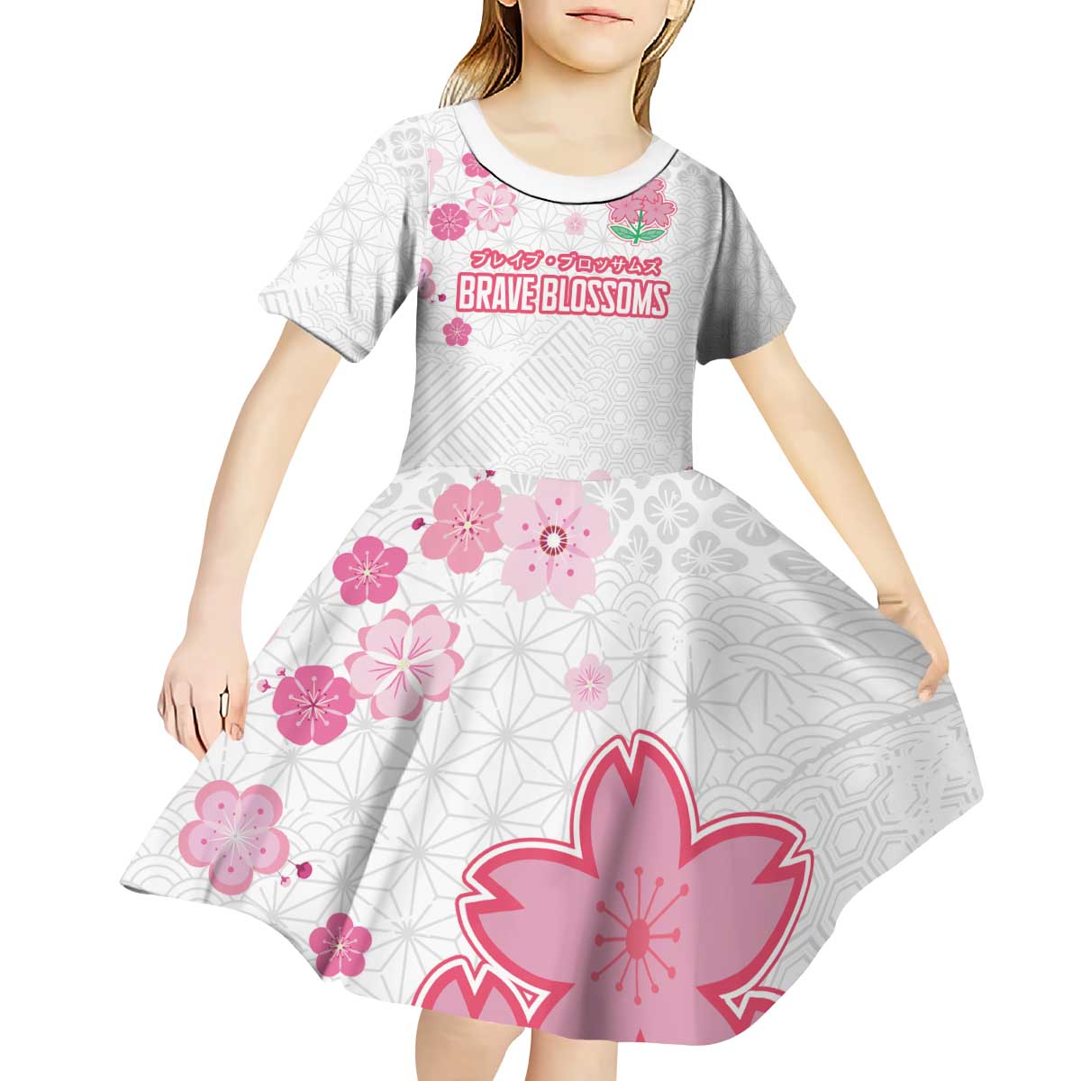 Custom Rugby Japan Kid Short Sleeve Dress The Champion Brave Blossoms White Color - Wonder Print Shop