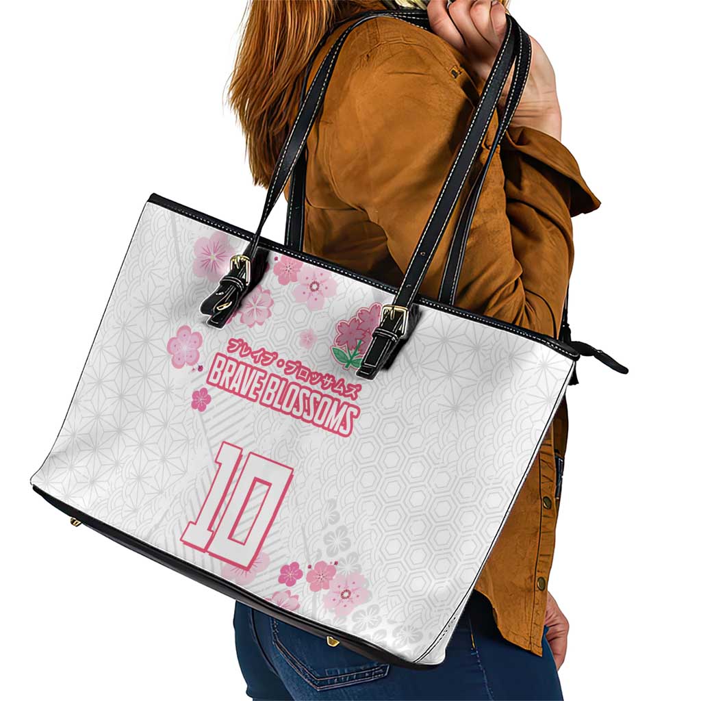 Custom Rugby Japan Leather Tote Bag The Champion Brave Blossoms White Color - Wonder Print Shop