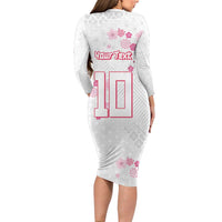 Custom Rugby Japan Long Sleeve Bodycon Dress The Champion Brave Blossoms White Color - Wonder Print Shop