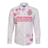 Custom Rugby Japan Long Sleeve Button Shirt The Champion Brave Blossoms White Color - Wonder Print Shop