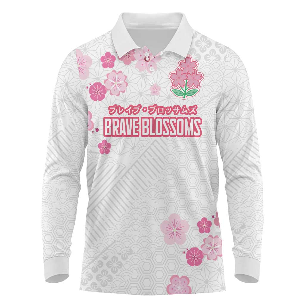 Custom Rugby Japan Long Sleeve Polo Shirt The Champion Brave Blossoms White Color - Wonder Print Shop