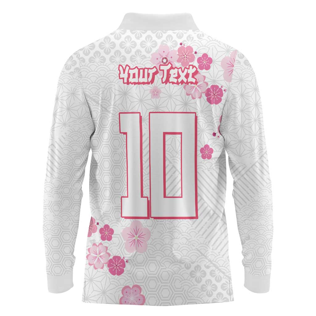 Custom Rugby Japan Long Sleeve Polo Shirt The Champion Brave Blossoms White Color - Wonder Print Shop