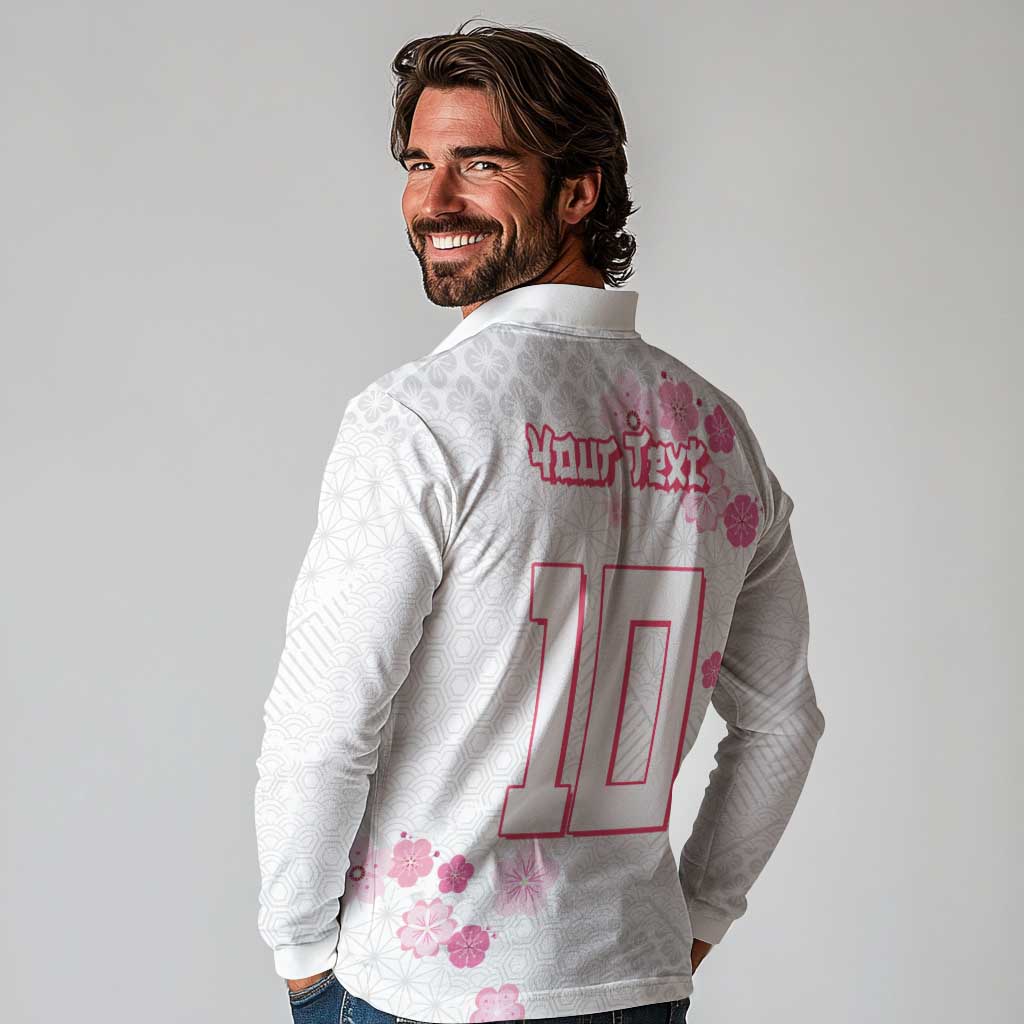 Custom Rugby Japan Long Sleeve Polo Shirt The Champion Brave Blossoms White Color - Wonder Print Shop