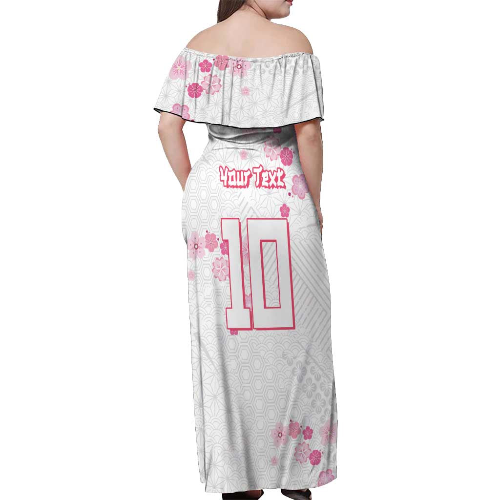 Custom Rugby Japan Off Shoulder Maxi Dress The Champion Brave Blossoms White Color - Wonder Print Shop