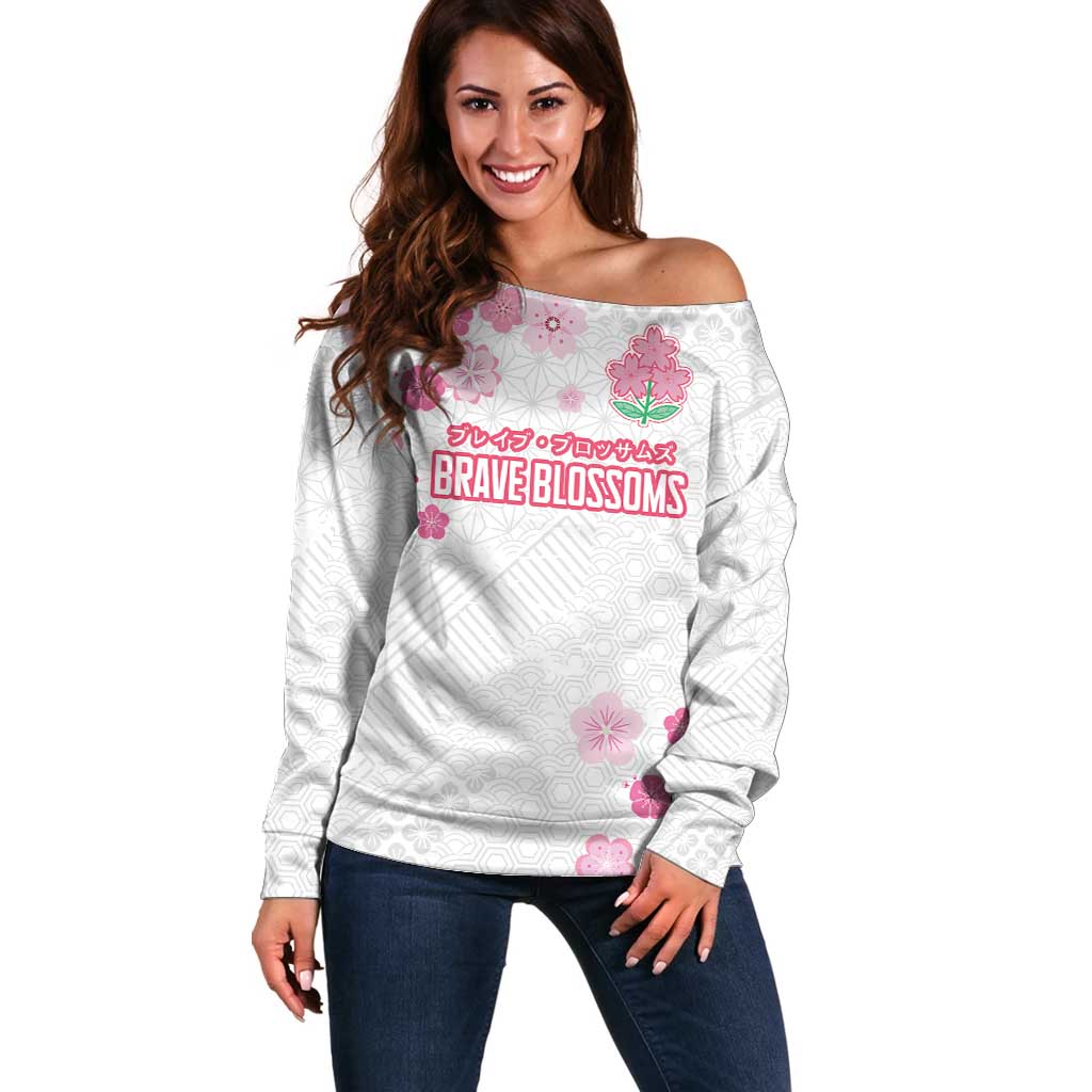 Custom Rugby Japan Off Shoulder Sweater The Champion Brave Blossoms White Color - Wonder Print Shop