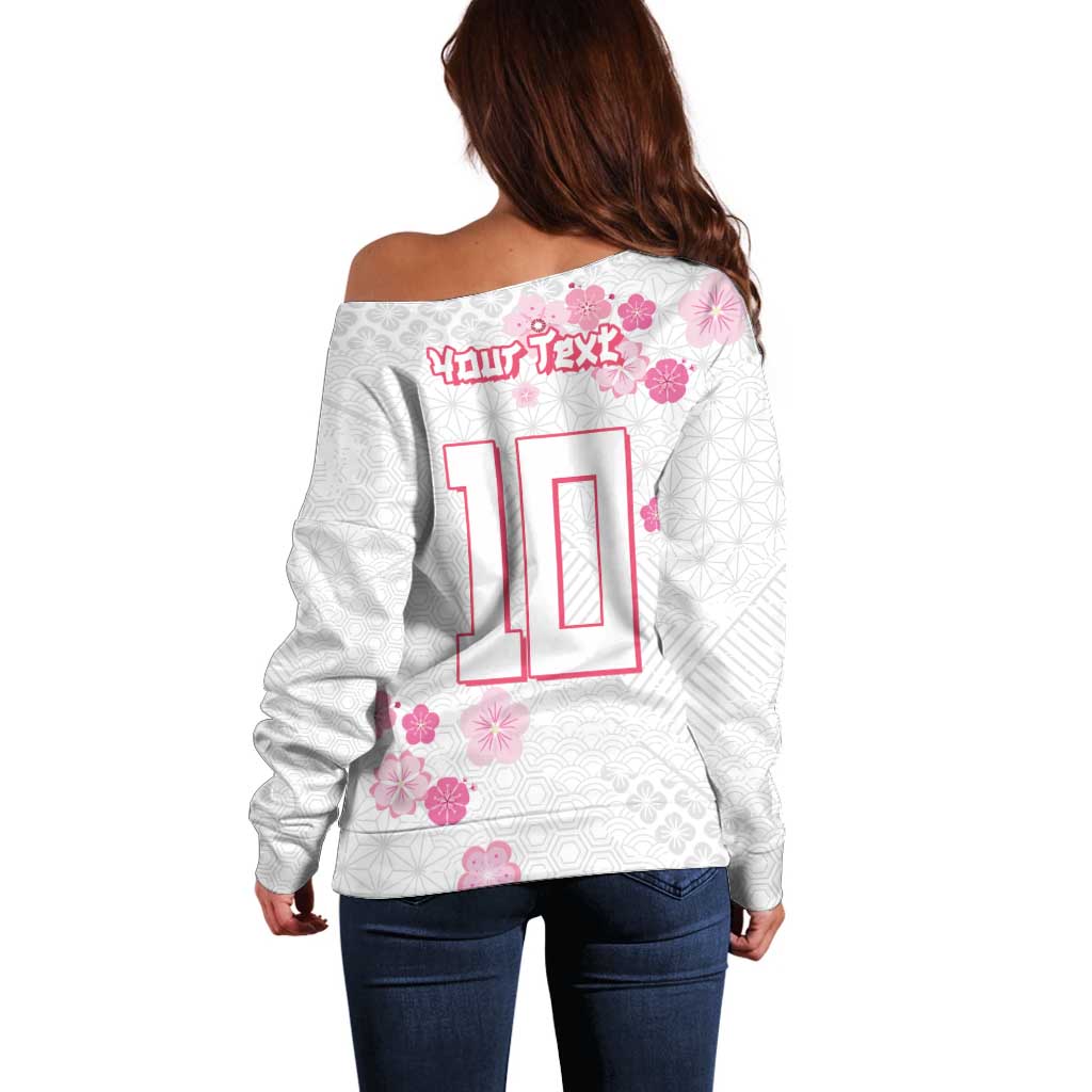 Custom Rugby Japan Off Shoulder Sweater The Champion Brave Blossoms White Color - Wonder Print Shop