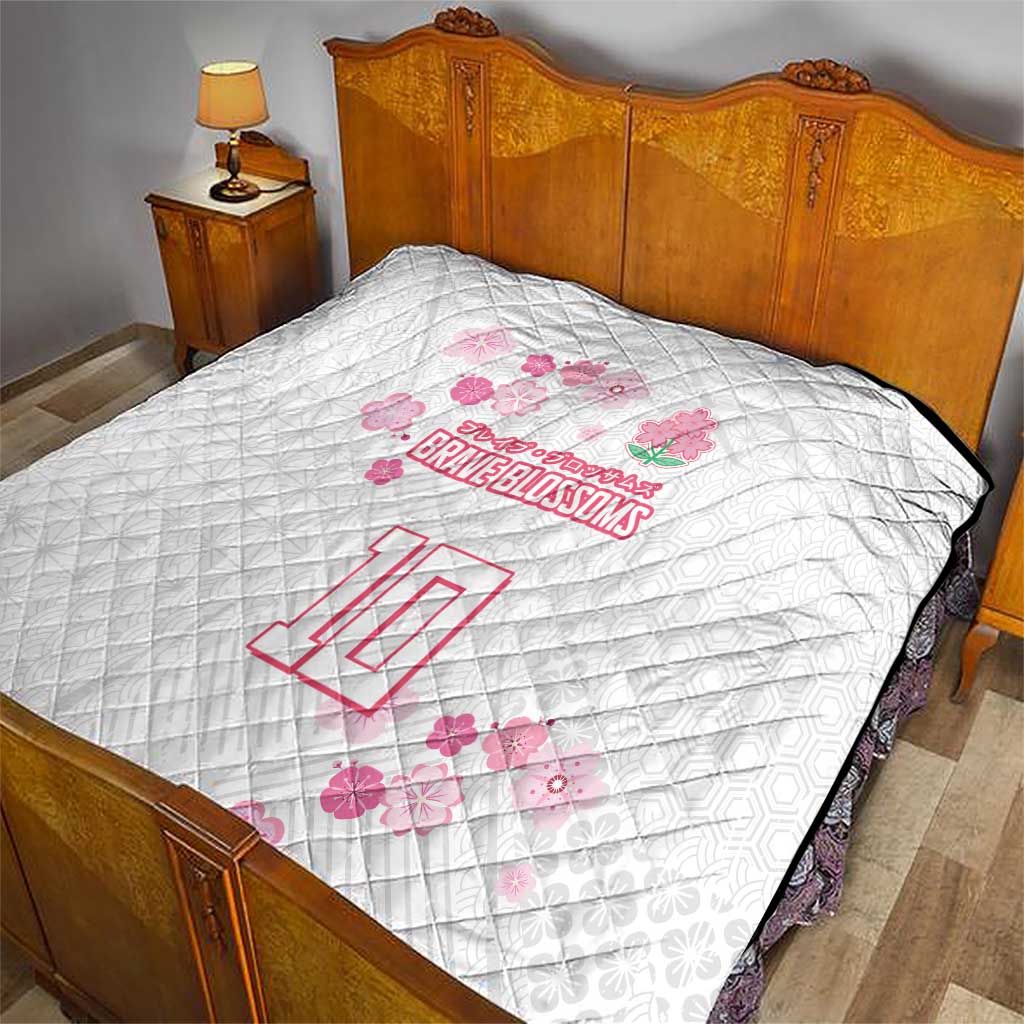 Custom Rugby Japan Quilt The Champion Brave Blossoms White Color - Wonder Print Shop
