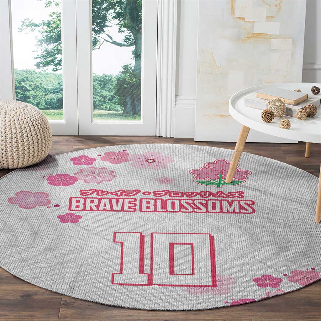 Custom Rugby Japan Round Carpet The Champion Brave Blossoms White Color - Wonder Print Shop