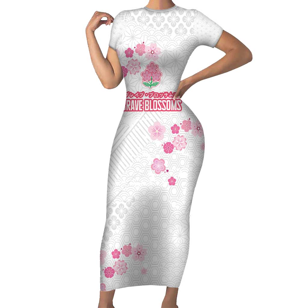 Custom Rugby Japan Short Sleeve Bodycon Dress The Champion Brave Blossoms White Color - Wonder Print Shop