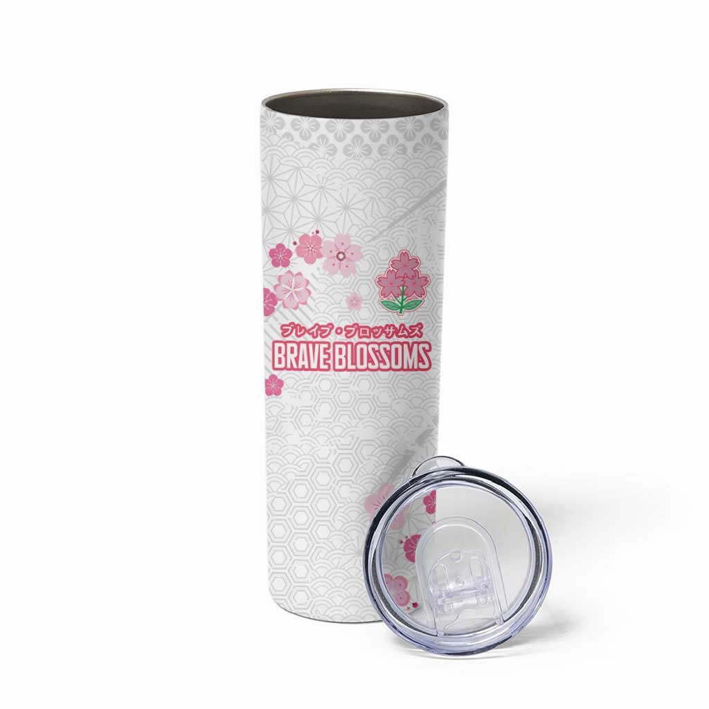 Custom Rugby Japan Skinny Tumbler The Champion Brave Blossoms White Color - Wonder Print Shop