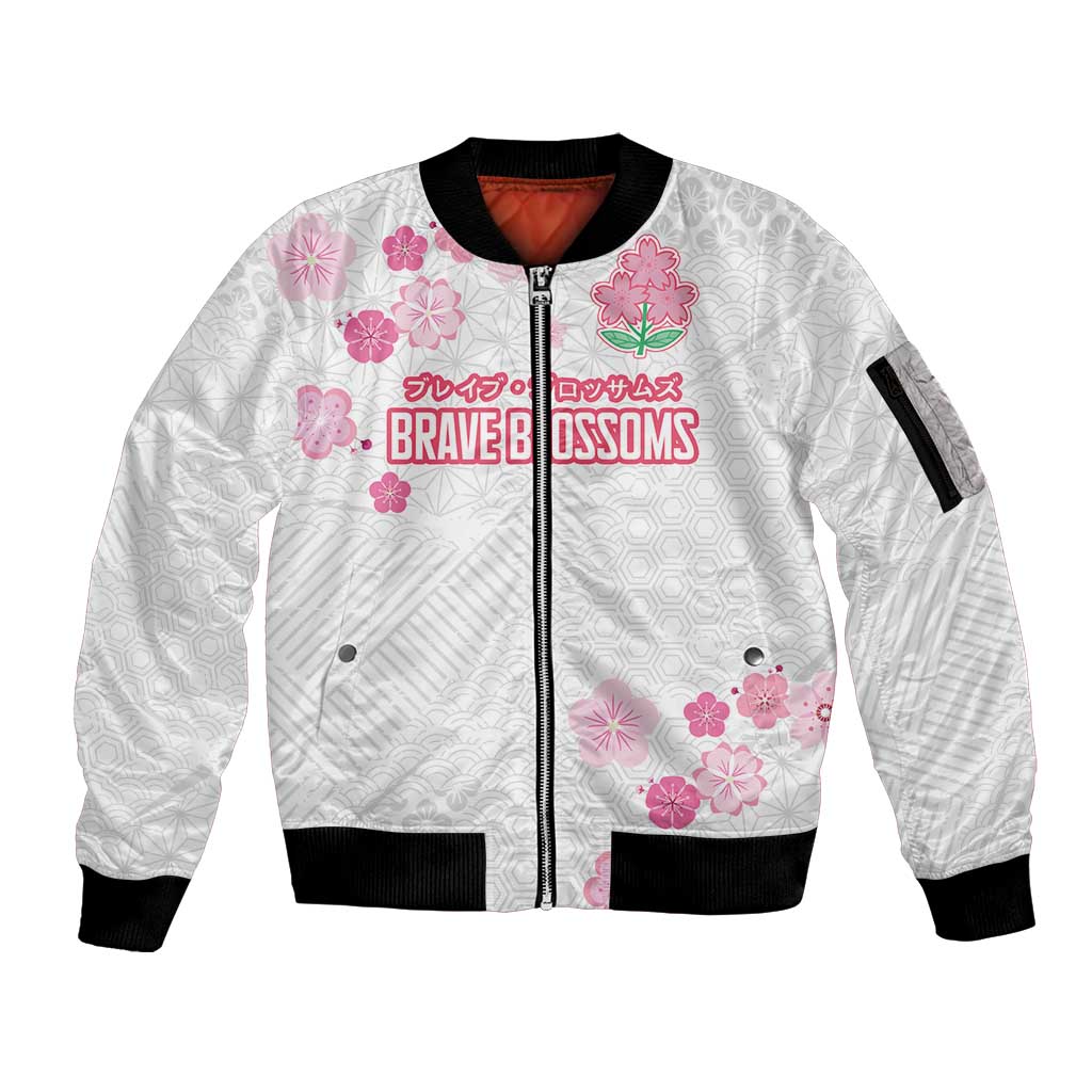 Custom Rugby Japan Sleeve Zip Bomber Jacket The Champion Brave Blossoms White Color - Wonder Print Shop