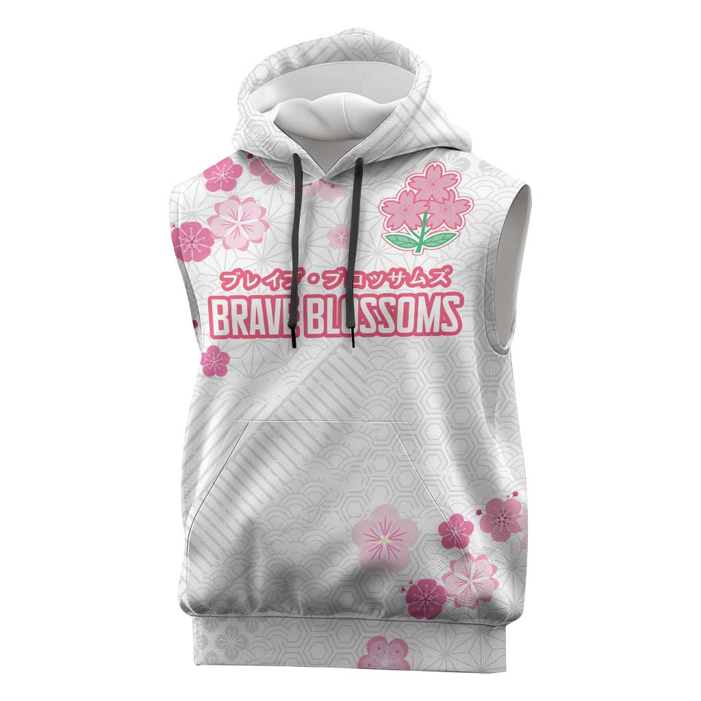 Custom Rugby Japan Sleeveless Hoodie The Champion Brave Blossoms White Color - Wonder Print Shop