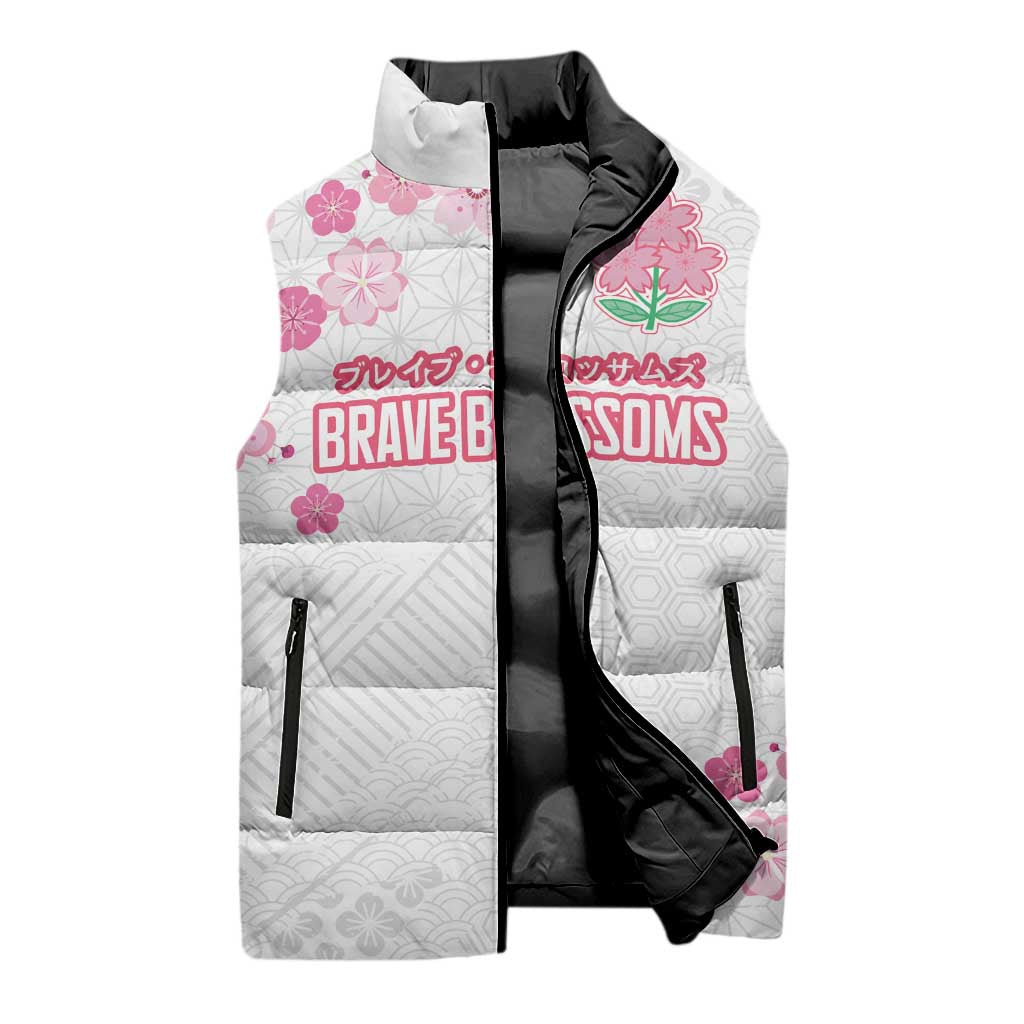 Custom Rugby Japan Sleeveless Puffer Jacket The Champion Brave Blossoms White Color - Wonder Print Shop