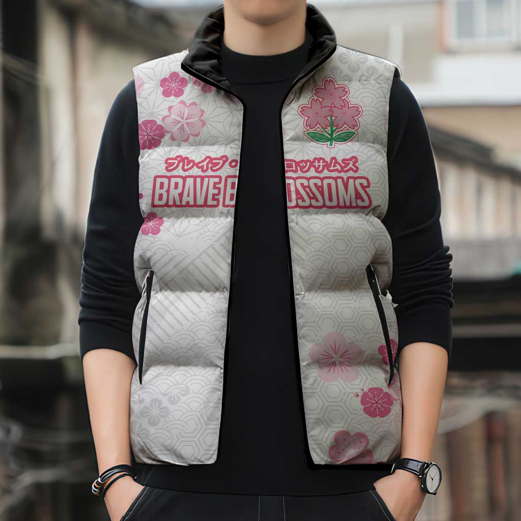 Custom Rugby Japan Sleeveless Puffer Jacket The Champion Brave Blossoms White Color - Wonder Print Shop